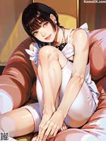 A woman sitting on top of a couch in a white dress.